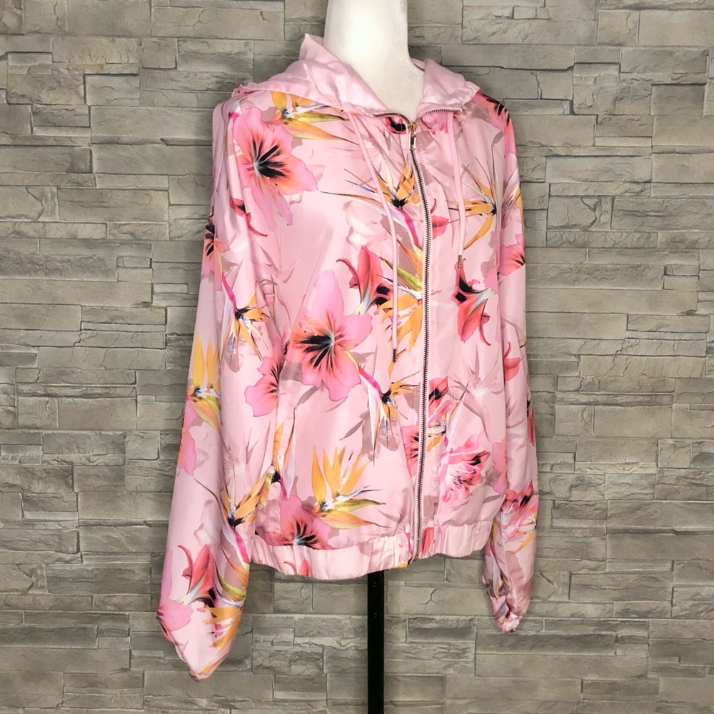 Pink floral windbreaker jacket - Picture 3 of 8